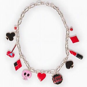 DC ✦ Harley Quinn-Inspired Charm Necklace ✦ Silver Chain Enamel Pendants NWT
